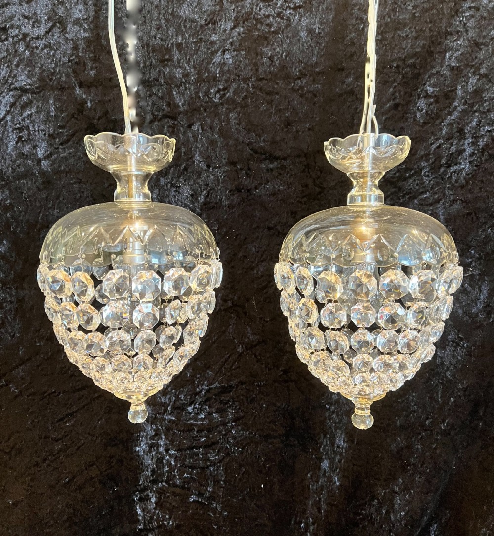 a pair of english crystal bag antique chandeliers