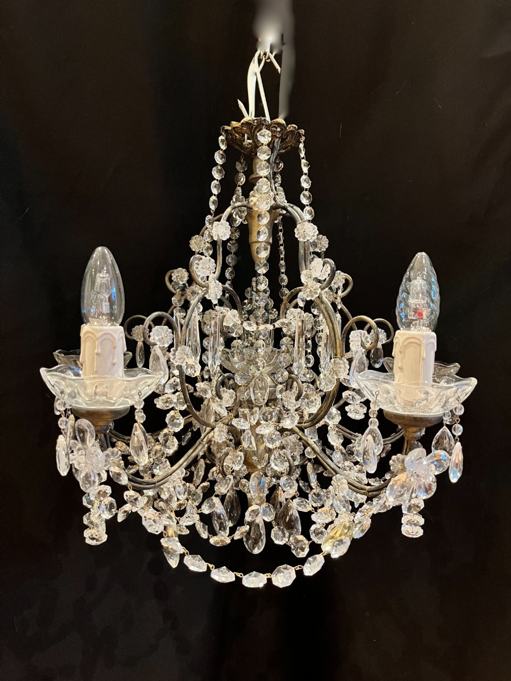 five light italian gilt framed antique chandelier