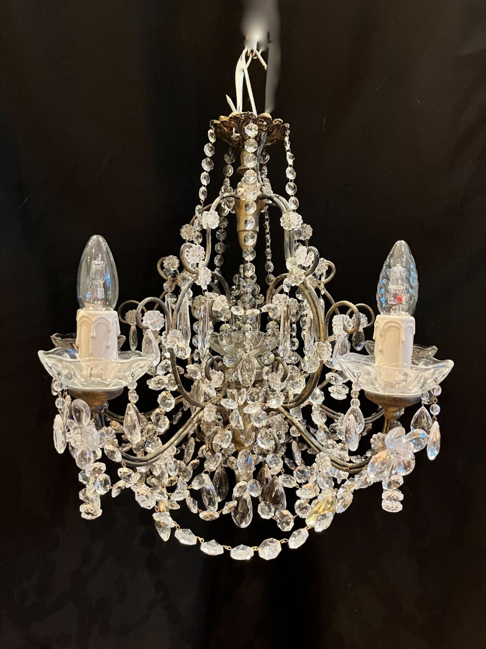 five light italian gilt framed antique chandelier