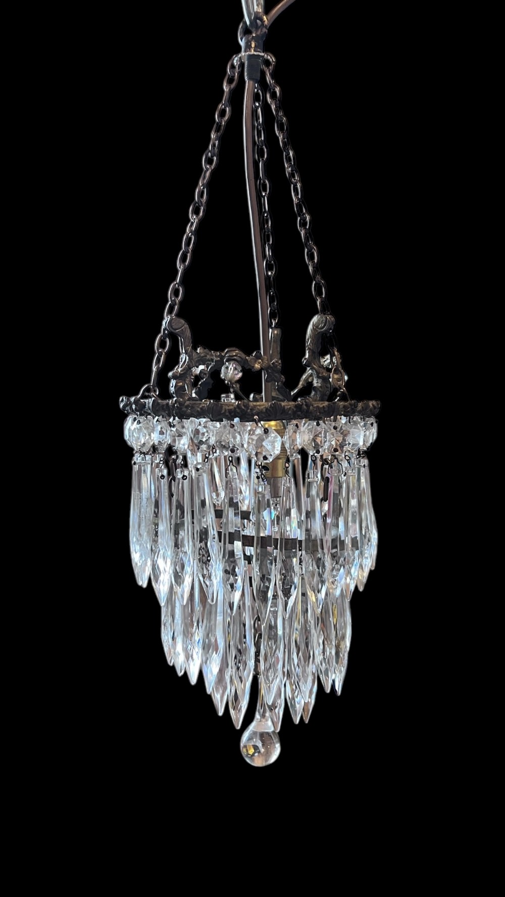 a french single light three tier hanging waterfall chandelier