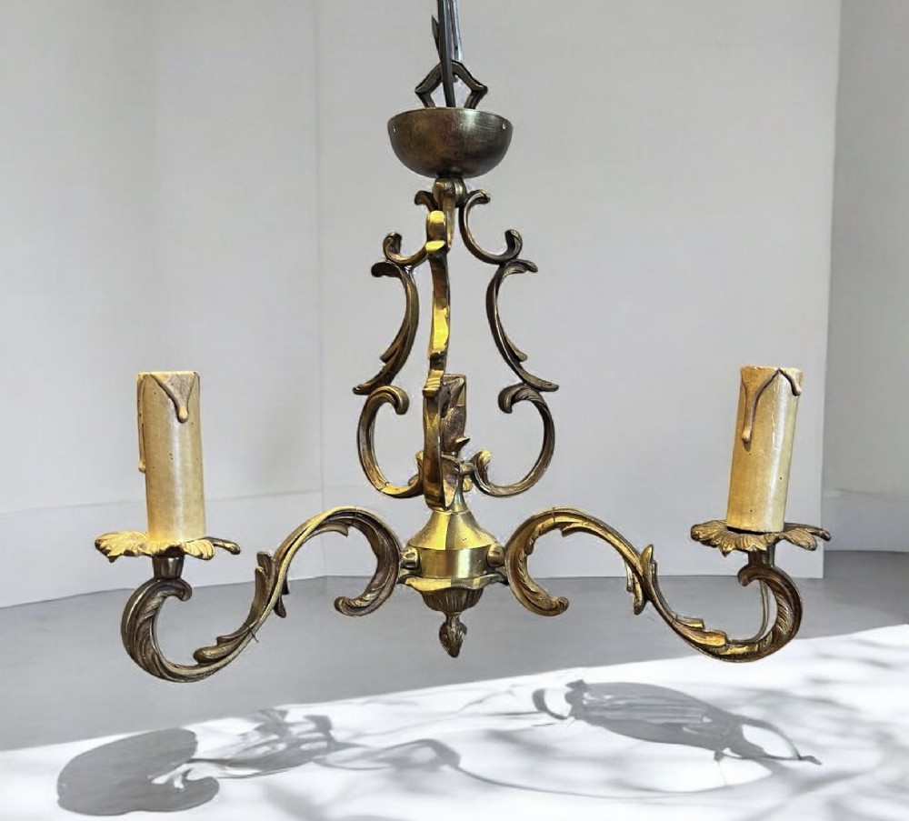 french three light brass antique chandelier
