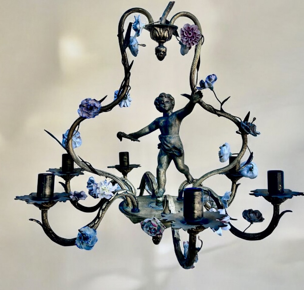four light italian antique cherub chandelier