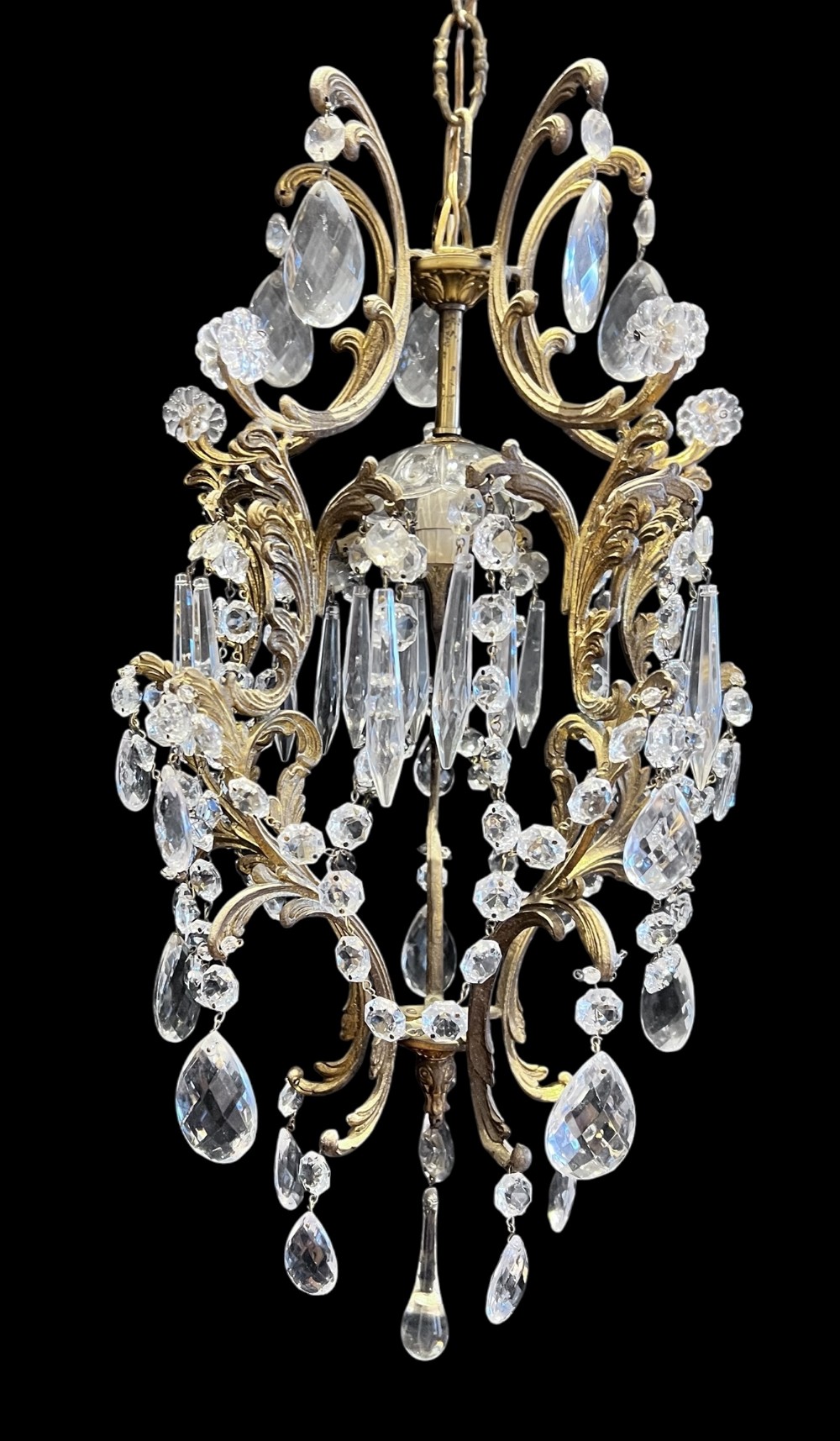 one light italian brass and crystal open lantern